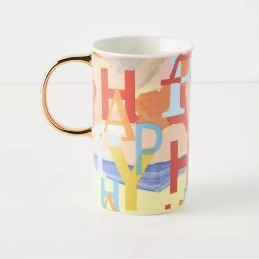 Anthropologie Happy Mug Latte Coffee Tea Stoneware Brand New - Picture 1 of 2
